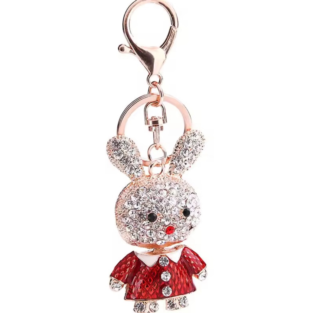 Crystal Bunny Keychain with Red Enamel Dress - Picture 5 of 6